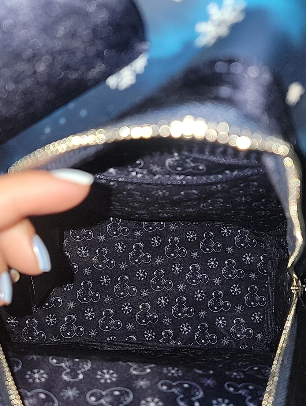Loungefly Navy Snowflake Minnie Ear Mini Backpack with Velvet Bow